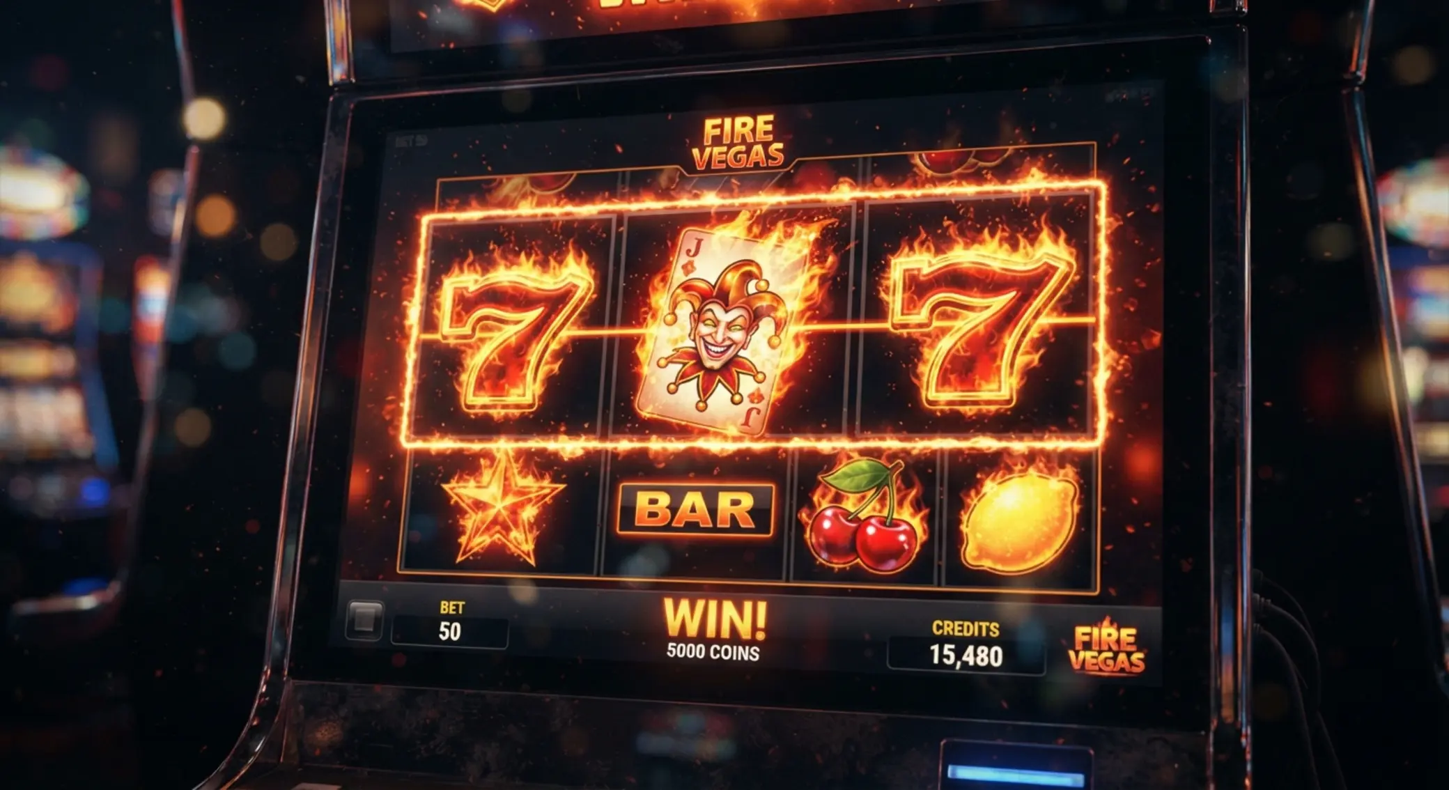 Symbole Fire Joker: joker, owoce i 7 na ognistej planszy