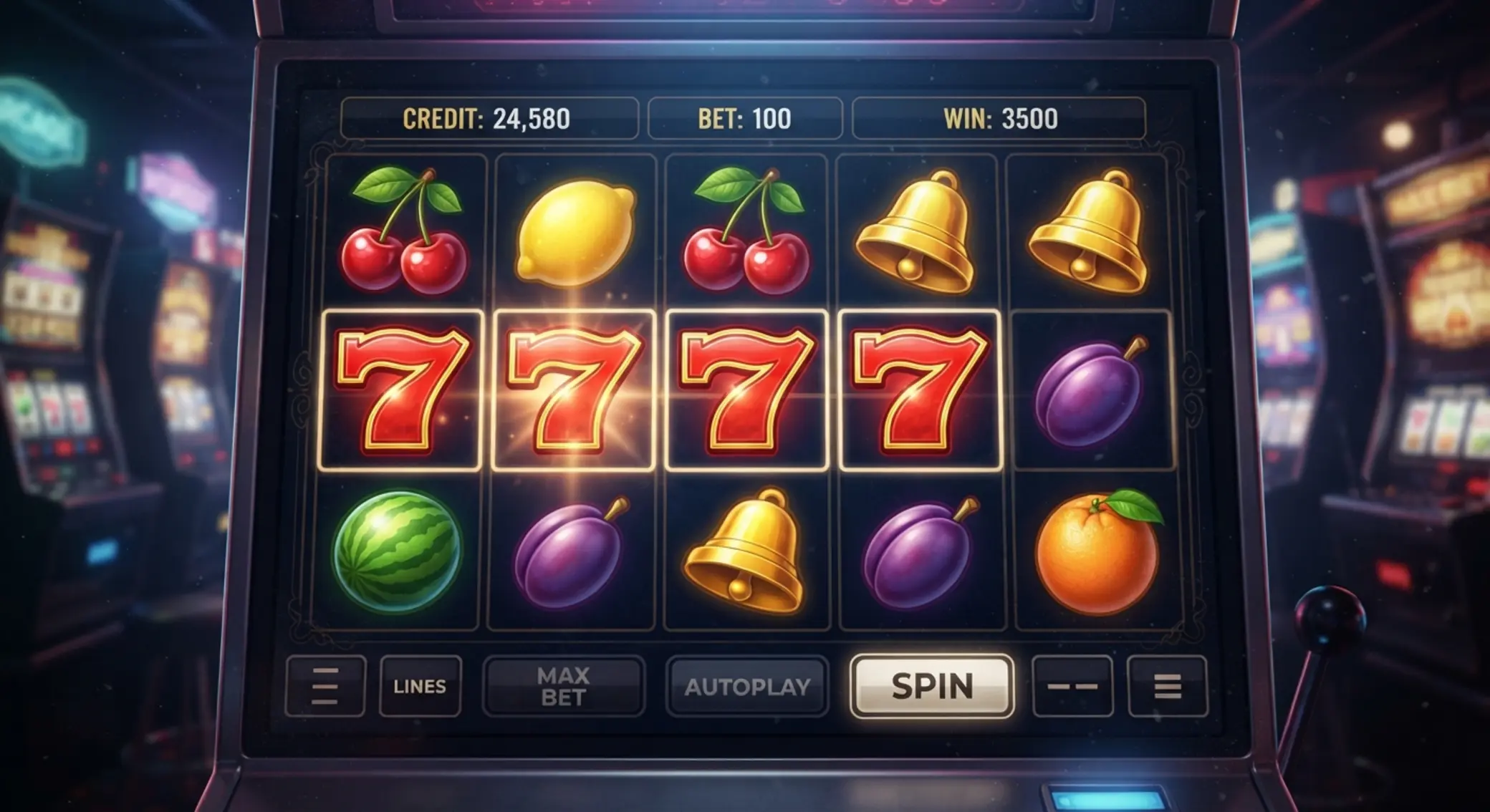 Popularny slot owocówka 777 online Ekran klasycznej owocówki z siódemkami i owocami